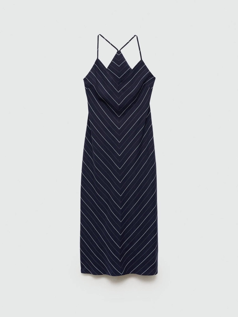 MNG Mango Navy Chevron Midi Slip Dress with Spaghetti Straps